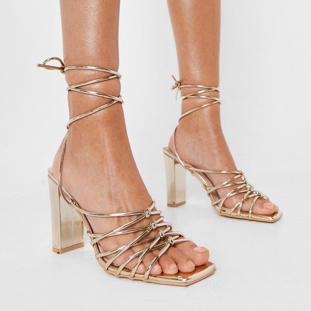 Nasty Gal lace up gold heels